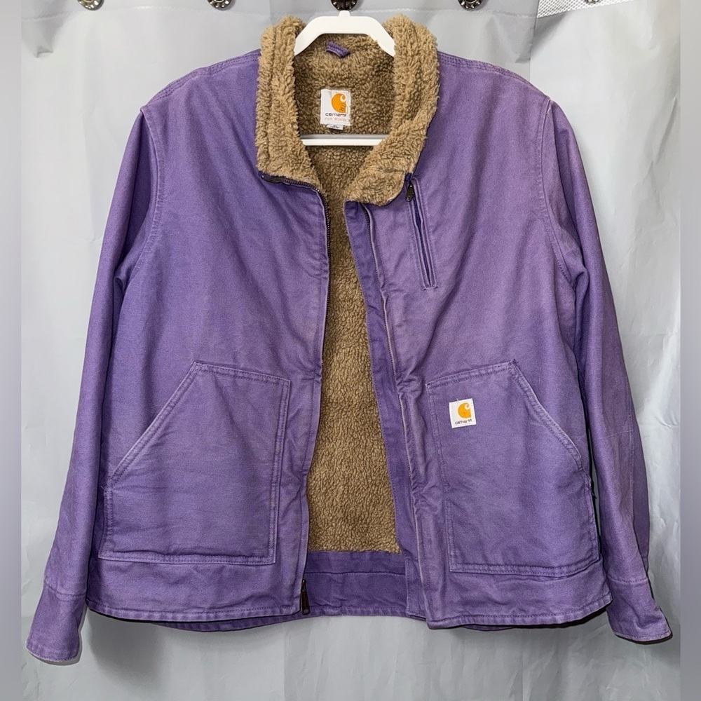 Carhartt Women's Sherpa Lined Sandstone Canyon Jacket Zip Front Purple Size XL
